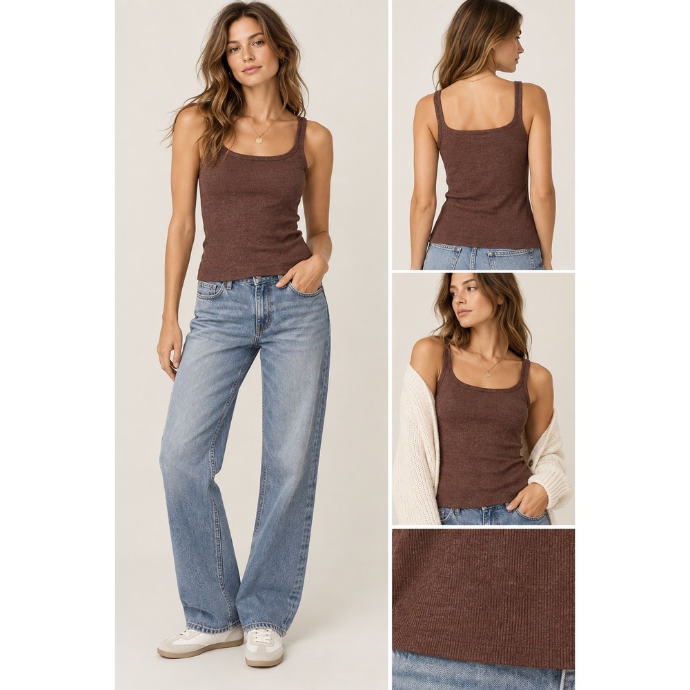 NWT Buck Mason Women Surplus Rib Scoopneck Tank Large Marled Rosewood Minimalist